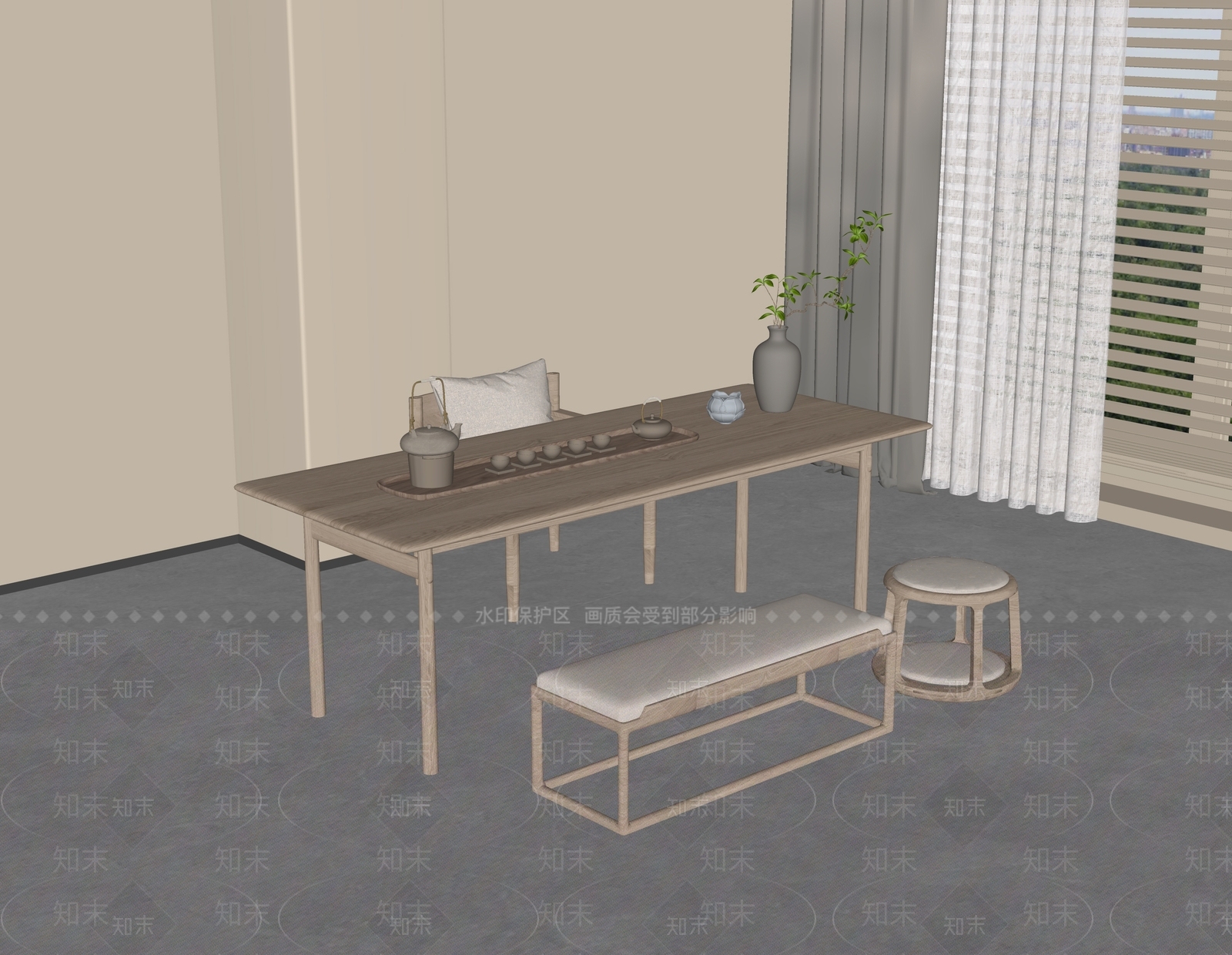 现代原木茶桌椅SU模型下载【ID:1198100616】
