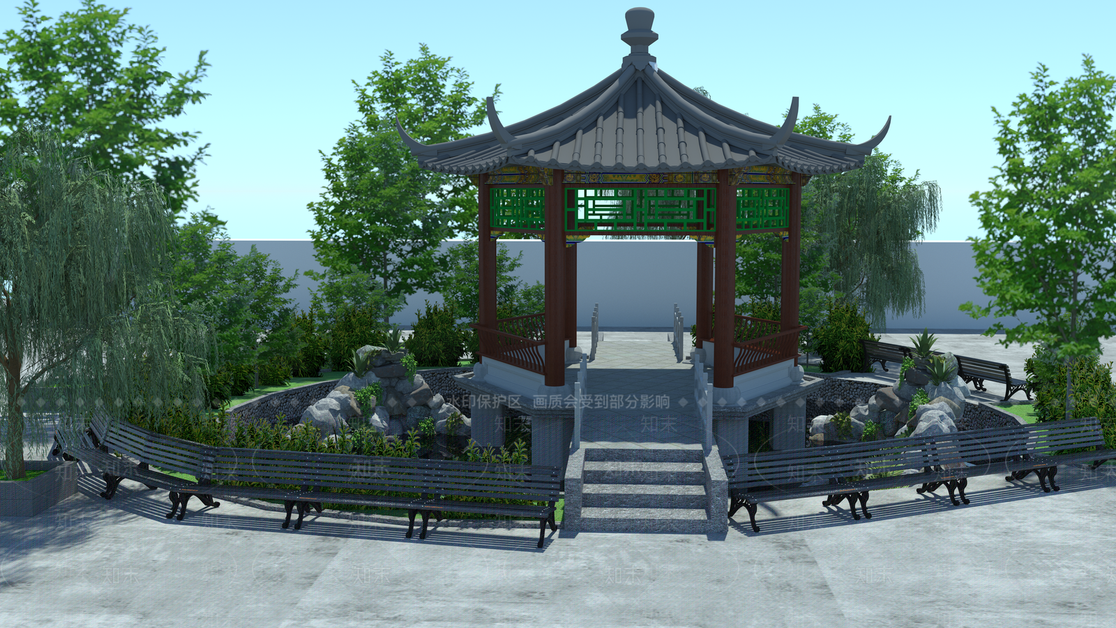 新中式景观公园SU模型下载【ID:1198262808】