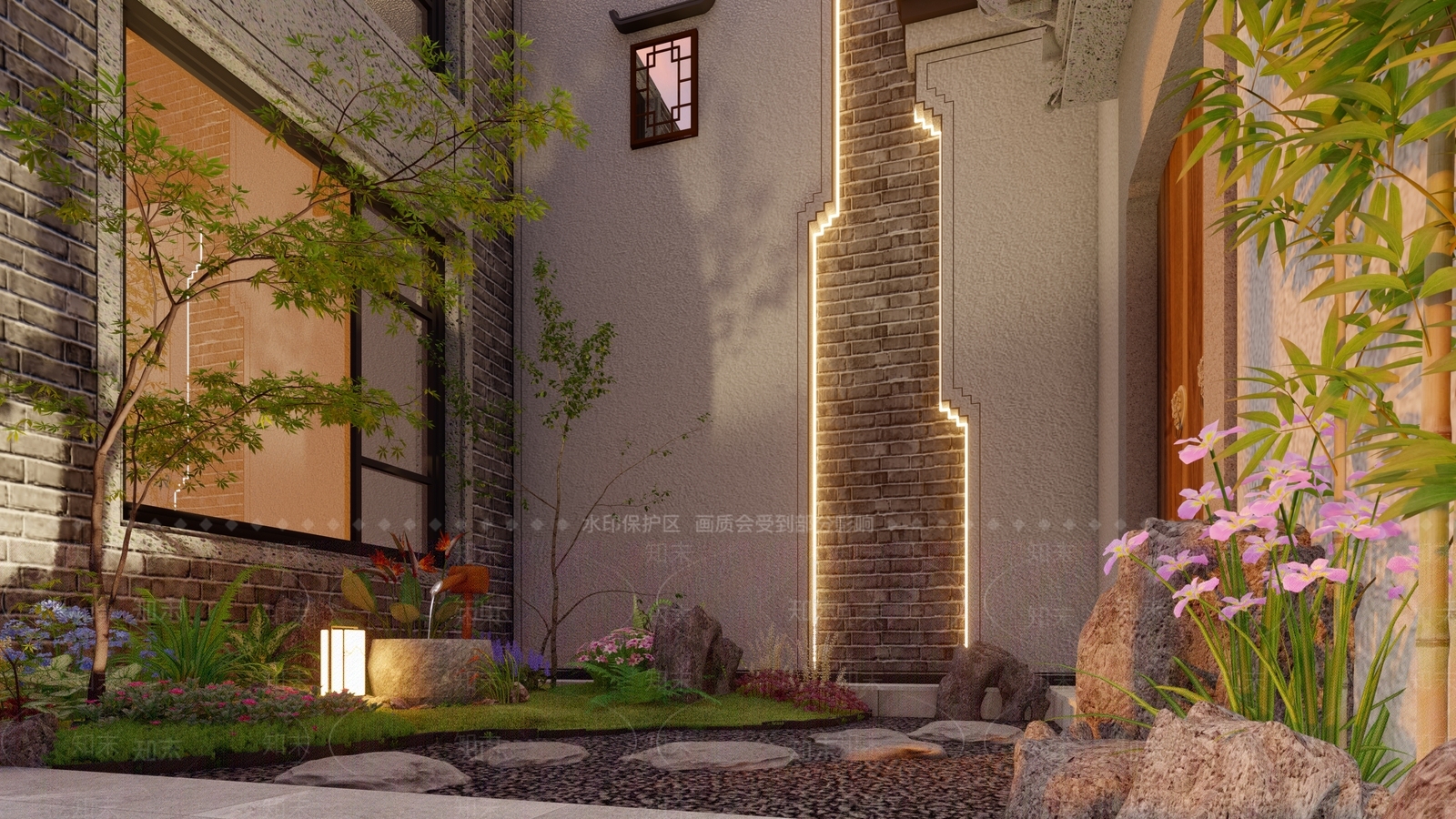 新中式中式别墅庭院SU模型下载【ID:1198105890】