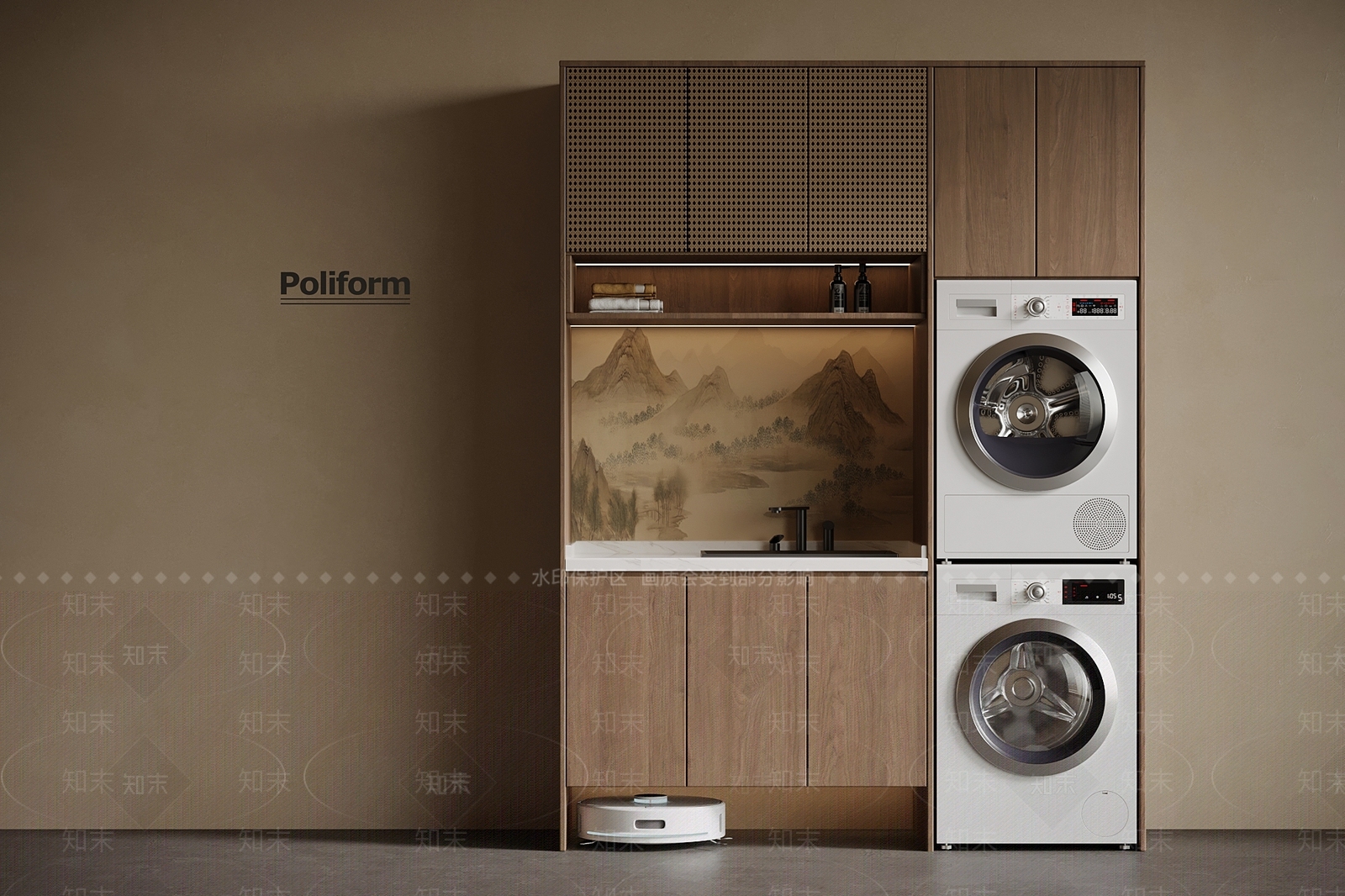 新中式洗衣机柜3D模型下载【ID:1198106008】