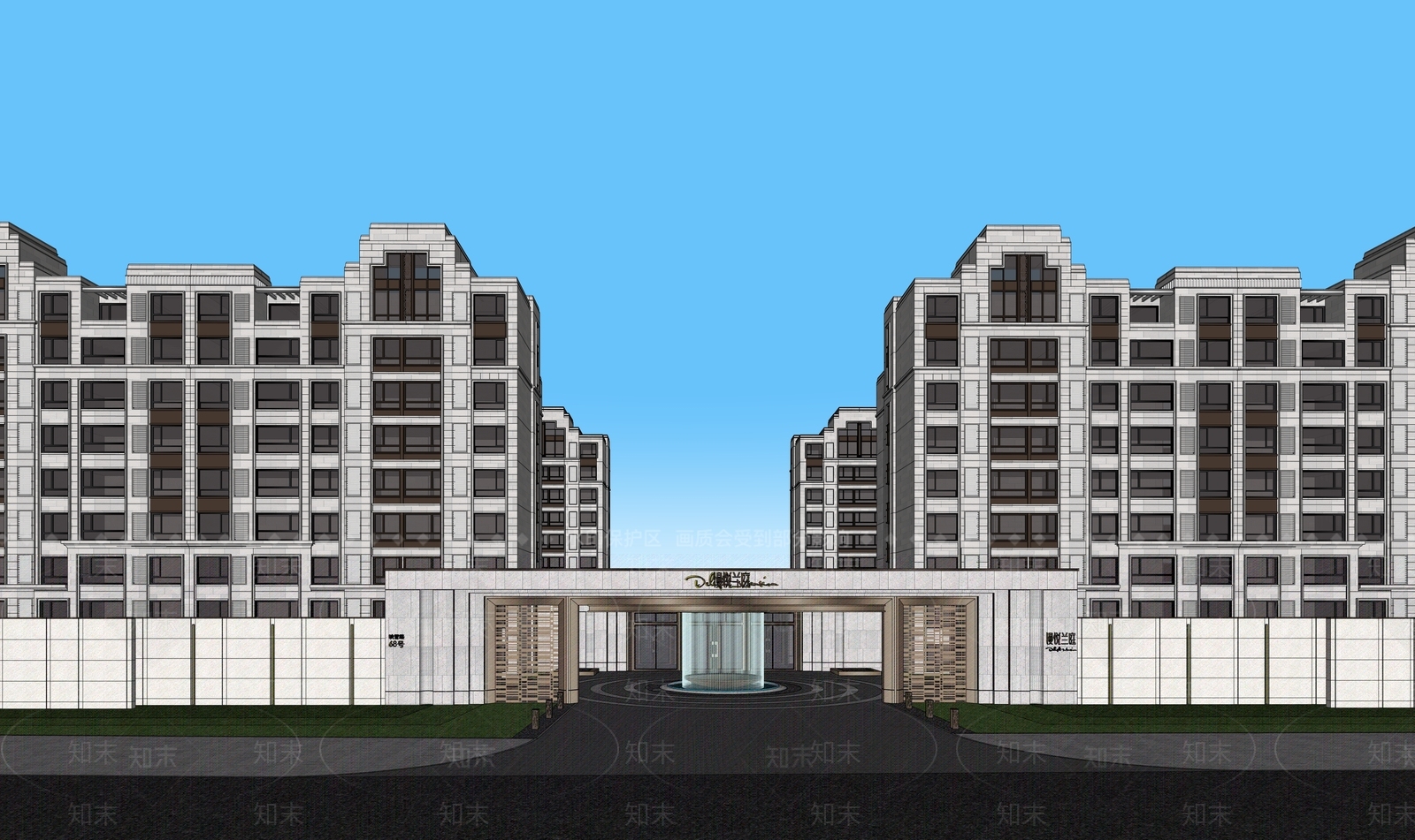 现代新中式小区建筑SU模型下载【ID:1198107216】