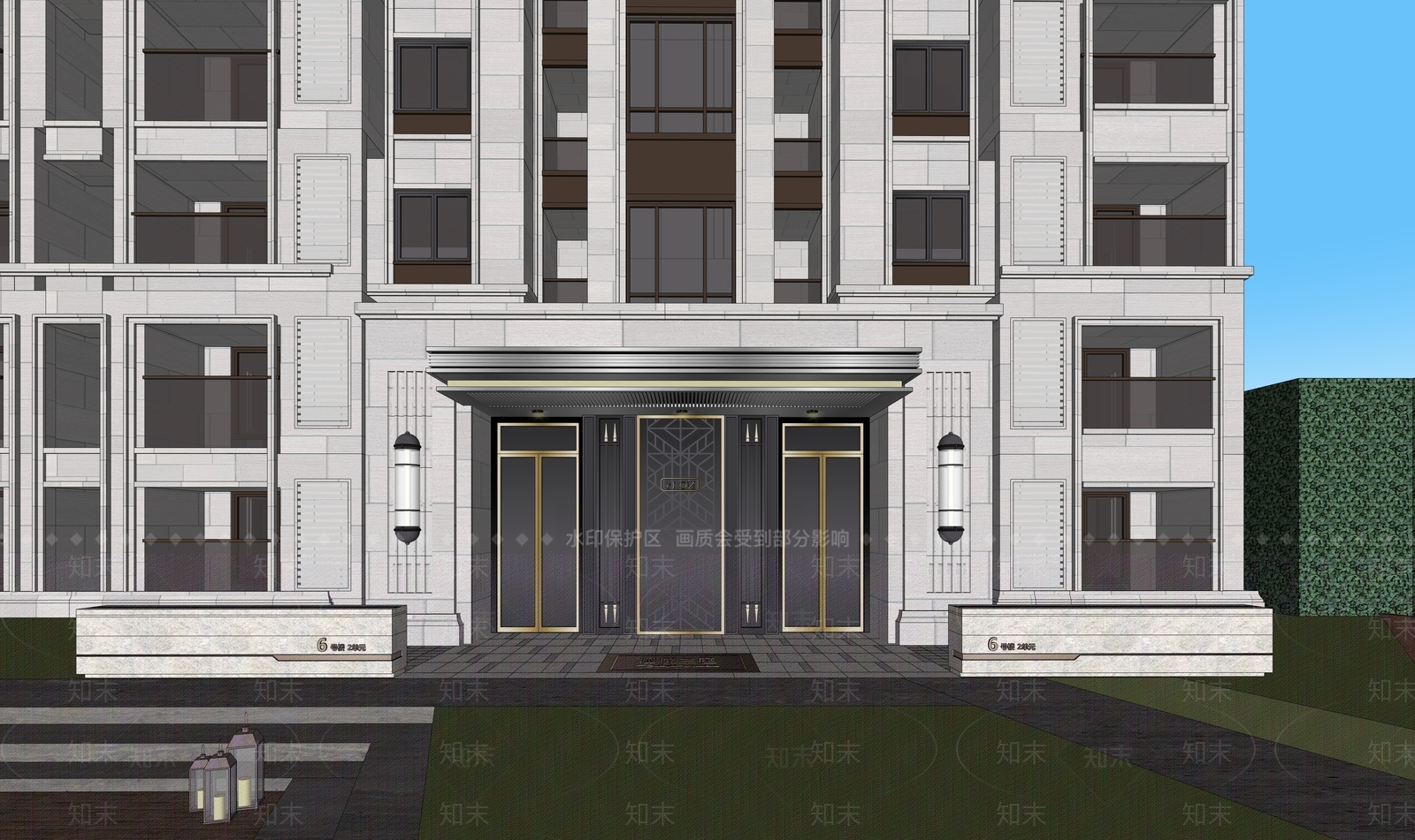 现代新中式小区建筑SU模型下载【ID:1198107216】