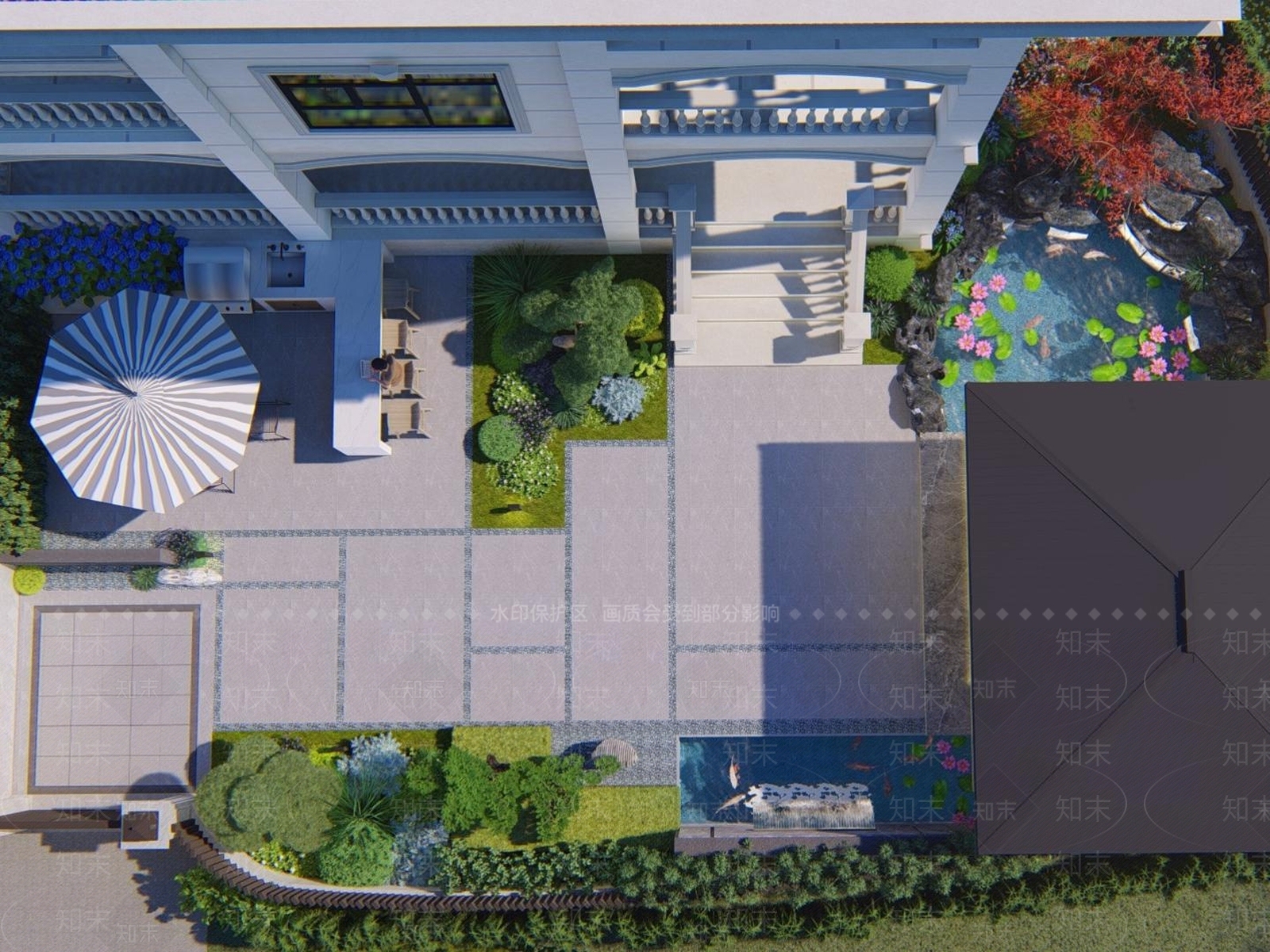 新中式现代别墅庭院SU模型下载【ID:1198118263】