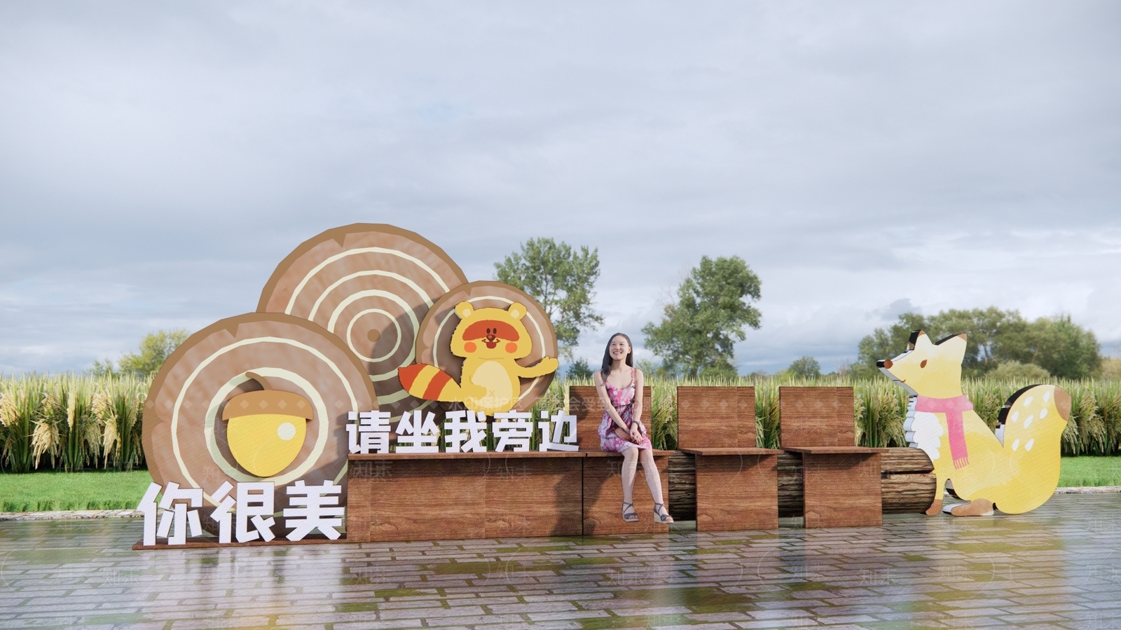 现代乡村打卡美陈SU模型下载【ID:1198125832】