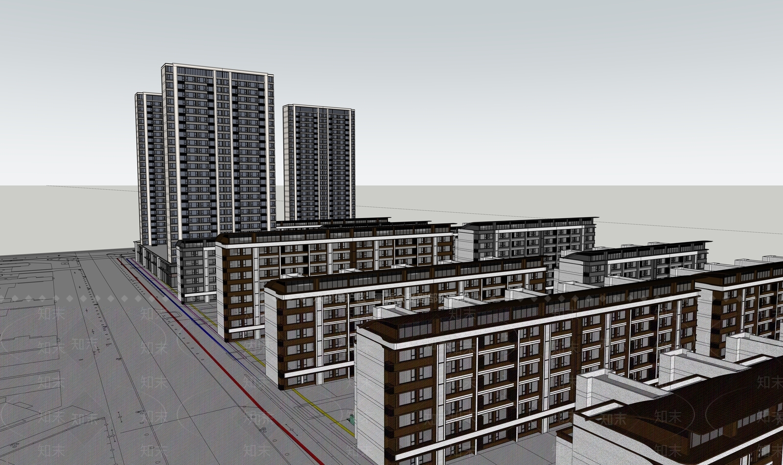 现代新中式高层住宅SU模型下载【ID:1198127067】
