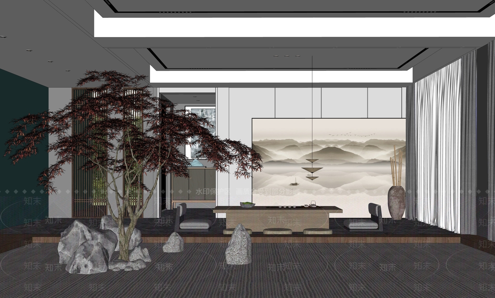 中式茶室SU模型下载【ID:1198128788】