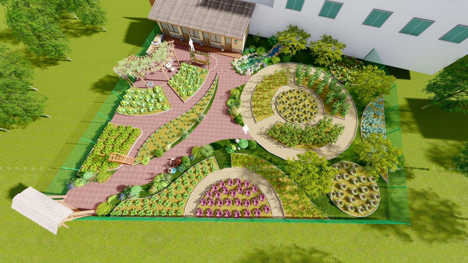 中式法式乡村庭院SU模型下载【ID:1198130155】