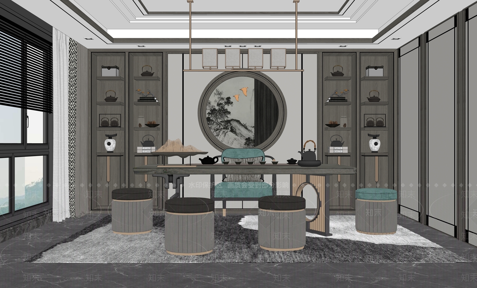 中式茶室SU模型下载【ID:1198129811】