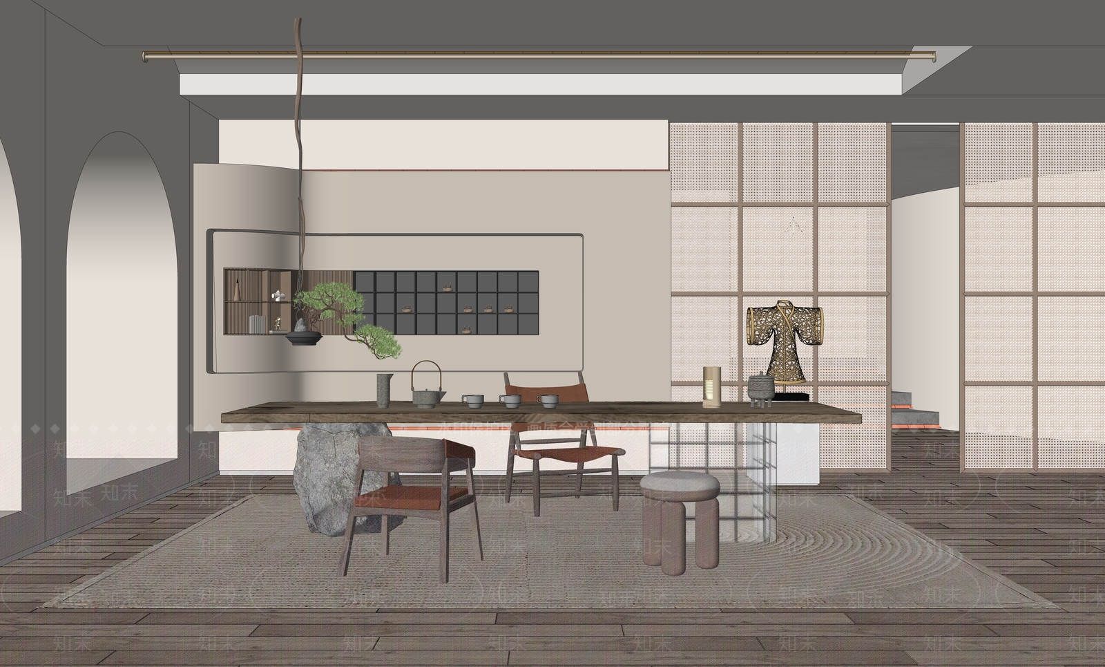 中式茶室SU模型下载【ID:1198131421】