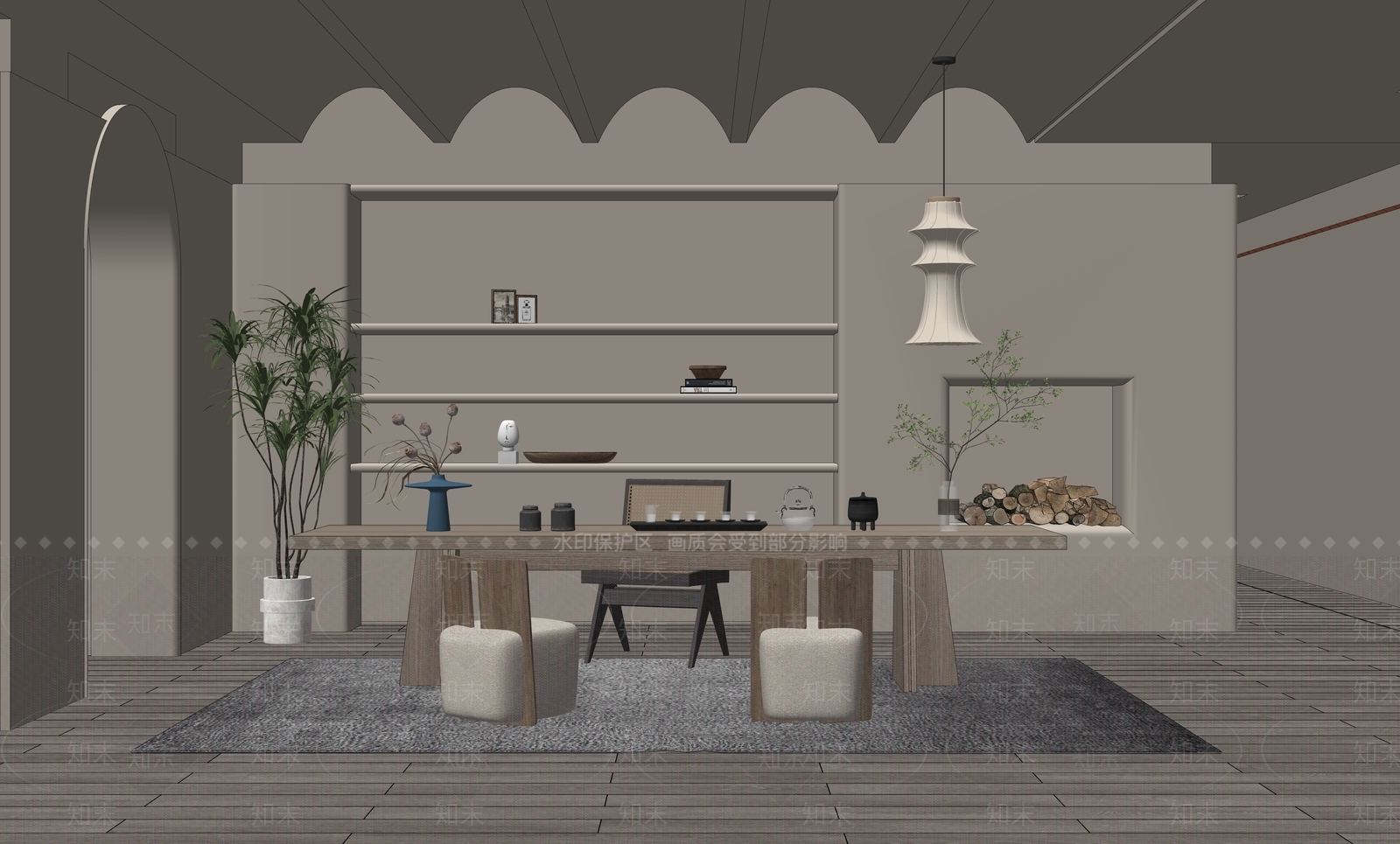 中式茶室SU模型下载【ID:1198132660】