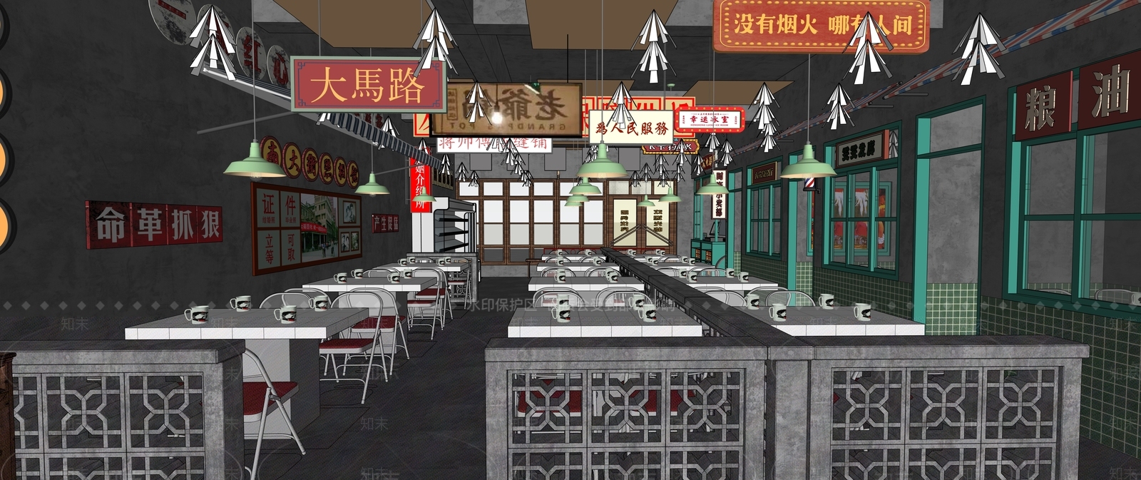 复古工业火锅店SU模型下载【ID:1198134586】