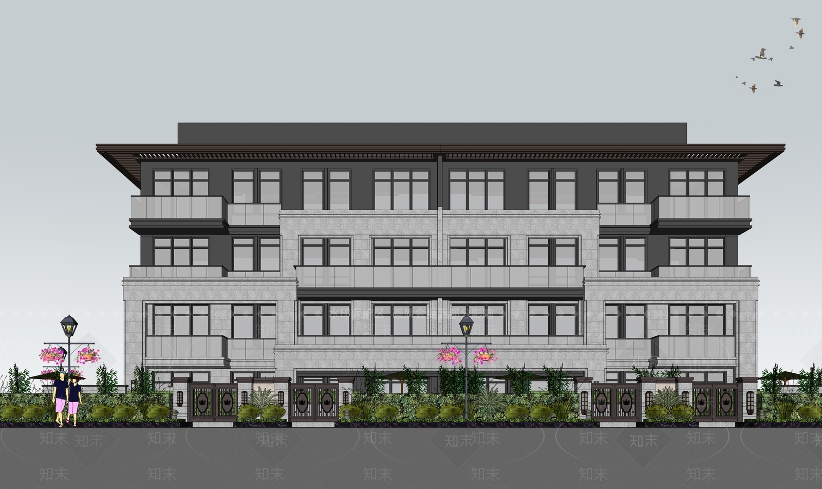 现代新中式多层住宅SU模型下载【ID:1198143763】