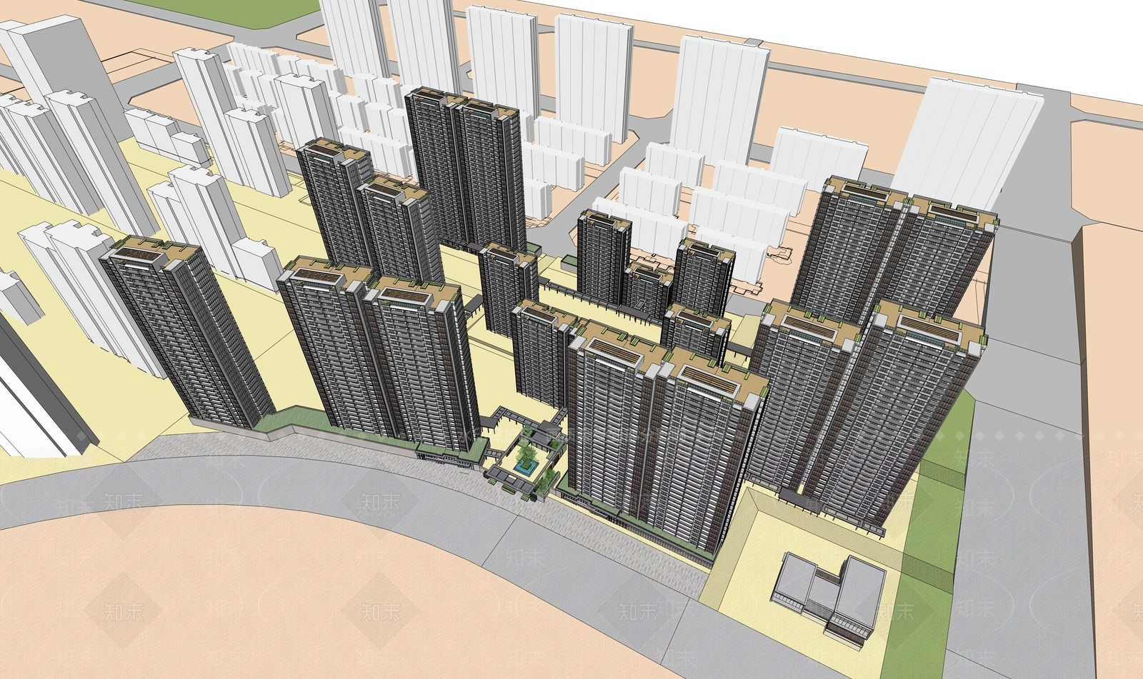 现代简约小区建筑SU模型下载【ID:1198146058】