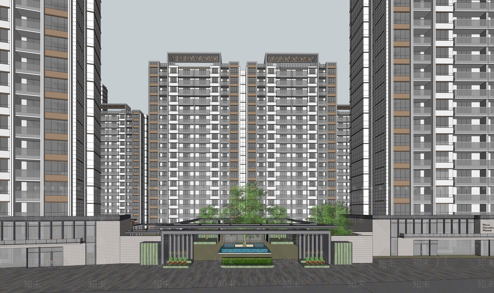 现代简约小区建筑SU模型下载【ID:1198146058】