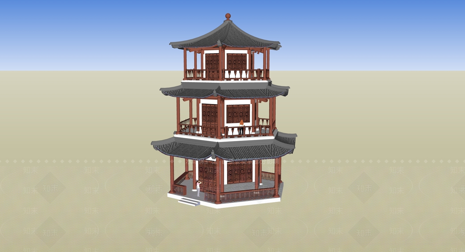 中式新中式古建筑SU模型下载【ID:1198158481】