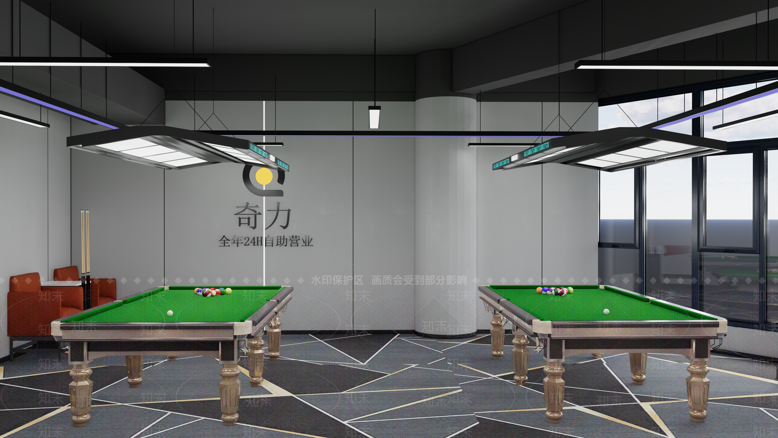 现代工业台球室SU模型下载【ID:1198160614】