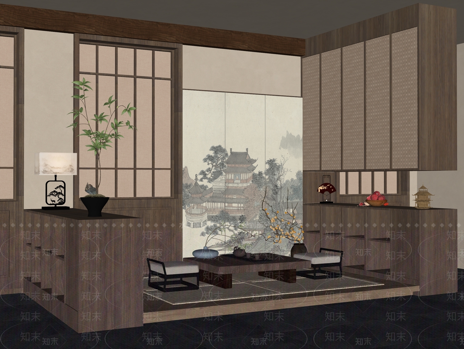 新中式茶室SU模型下载【ID:1198159631】