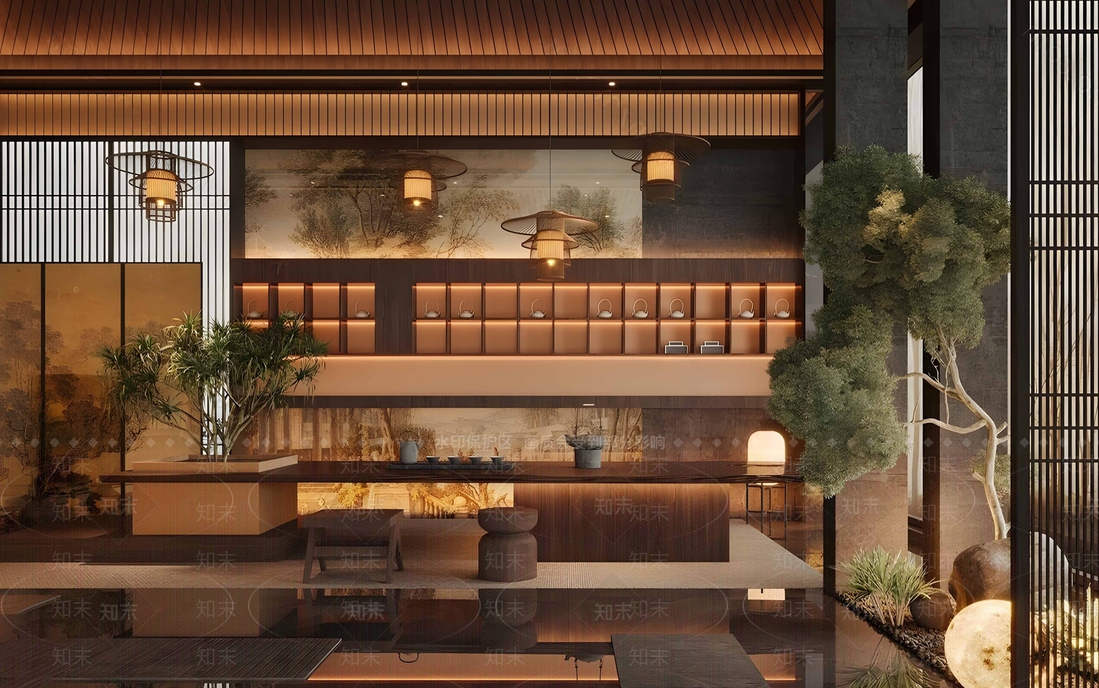 新中式中式茶餐厅SU模型下载【ID:1198160365】