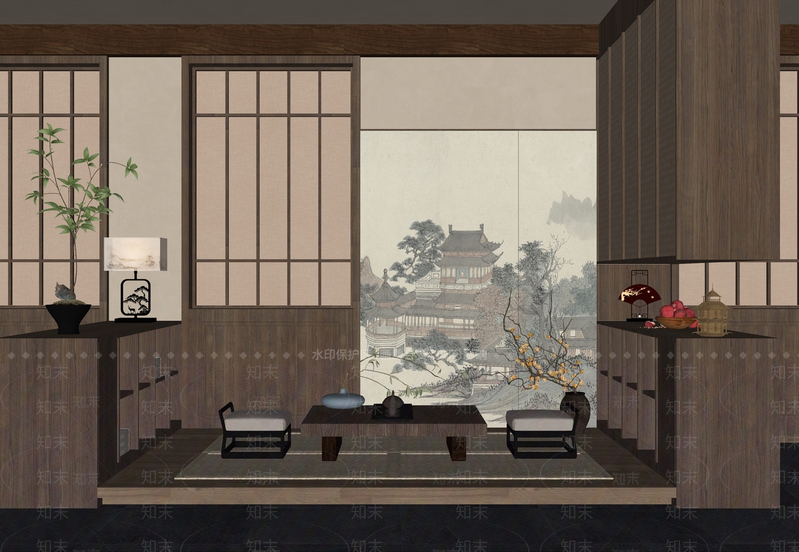 新中式茶室SU模型下载【ID:1198159825】