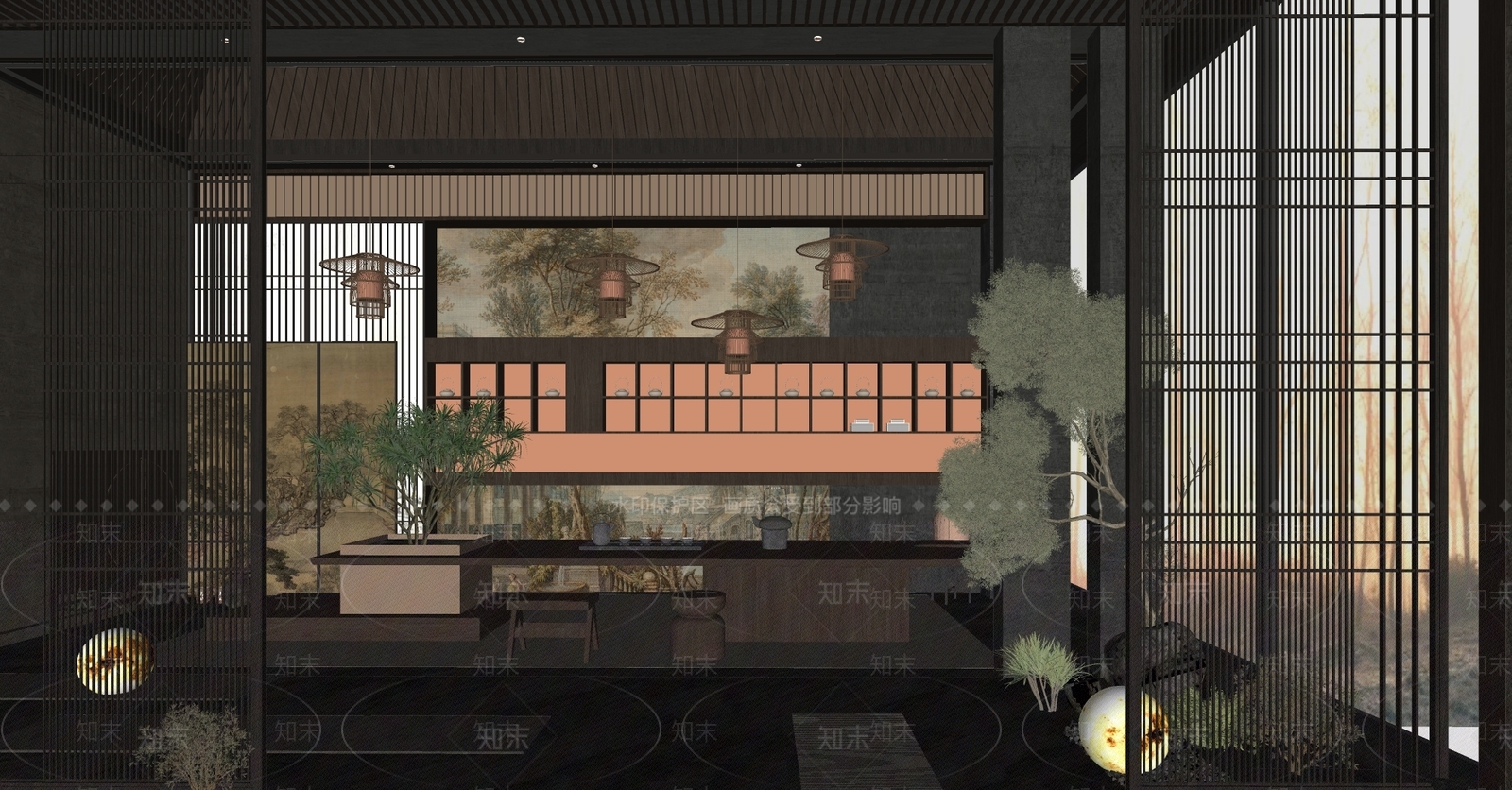 新中式中式茶餐厅SU模型下载【ID:1198160365】