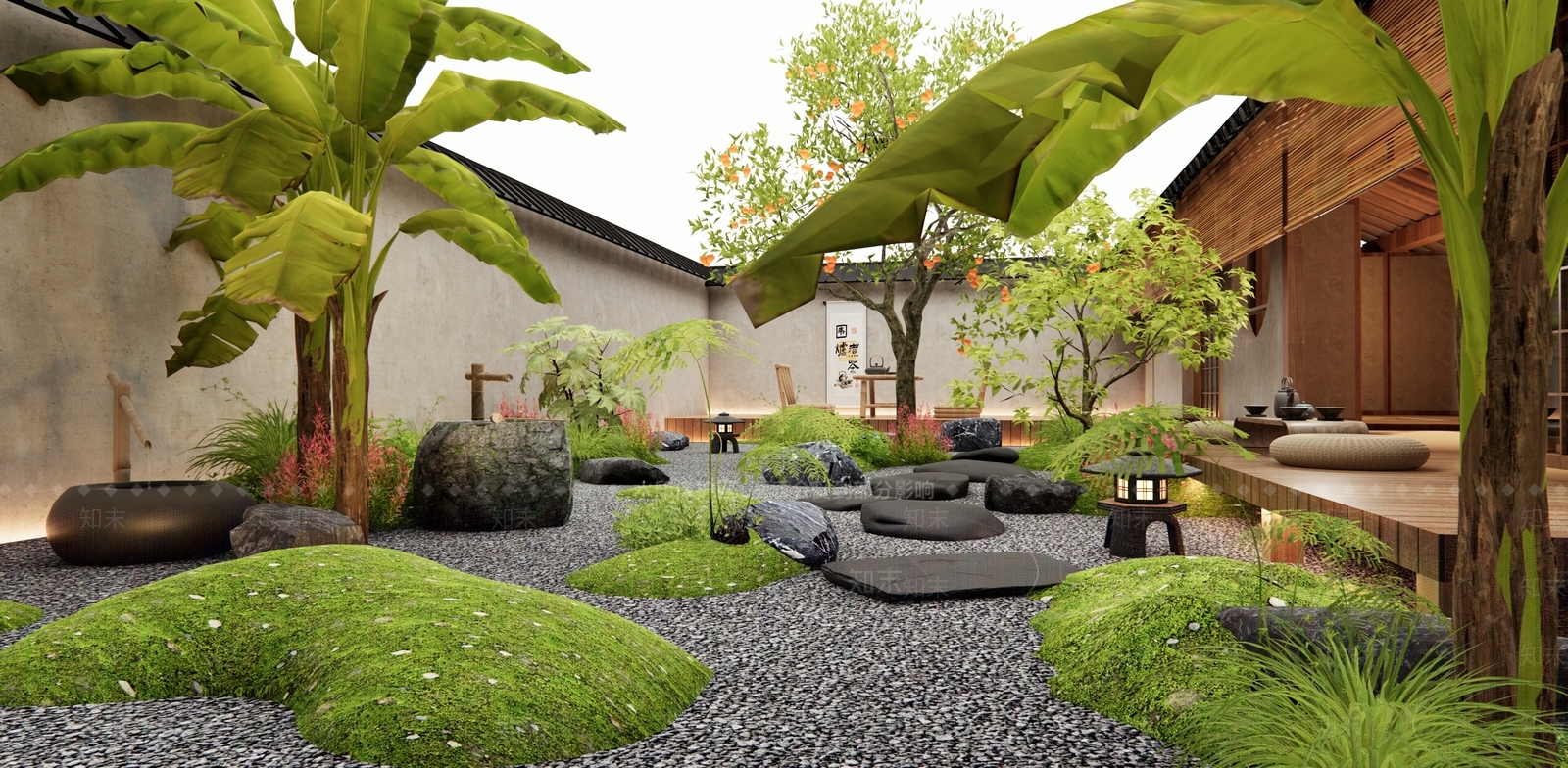 日式新中式庭院3D模型下载【ID:1198161620】