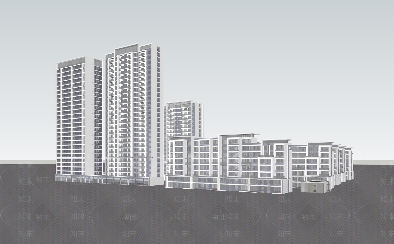 现代轻奢小区建筑SU模型下载【ID:1198163495】