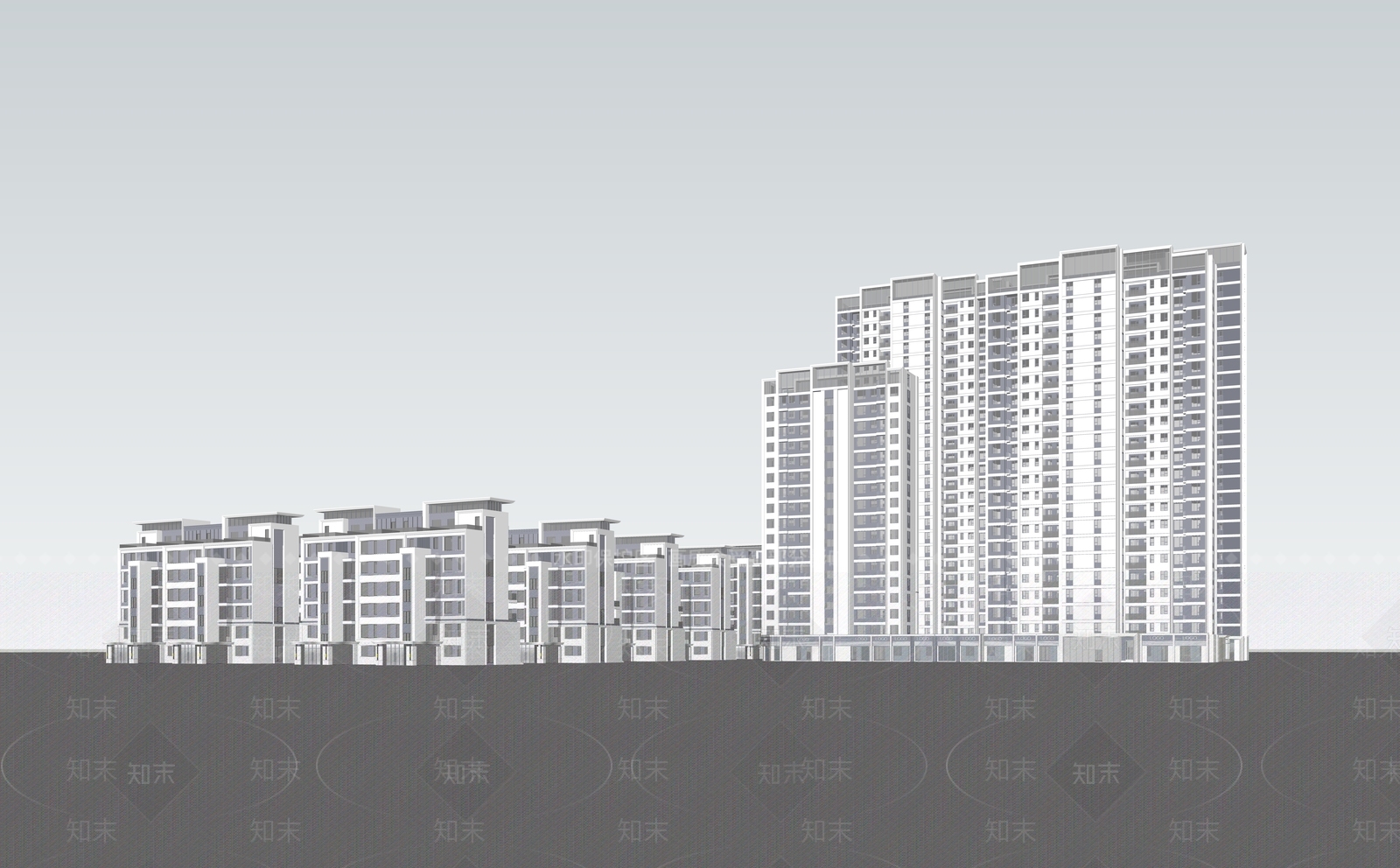 现代轻奢小区建筑SU模型下载【ID:1198163495】