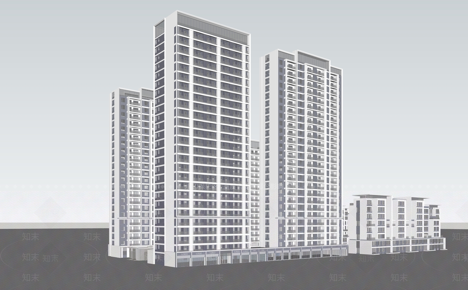 现代轻奢小区建筑SU模型下载【ID:1198163495】