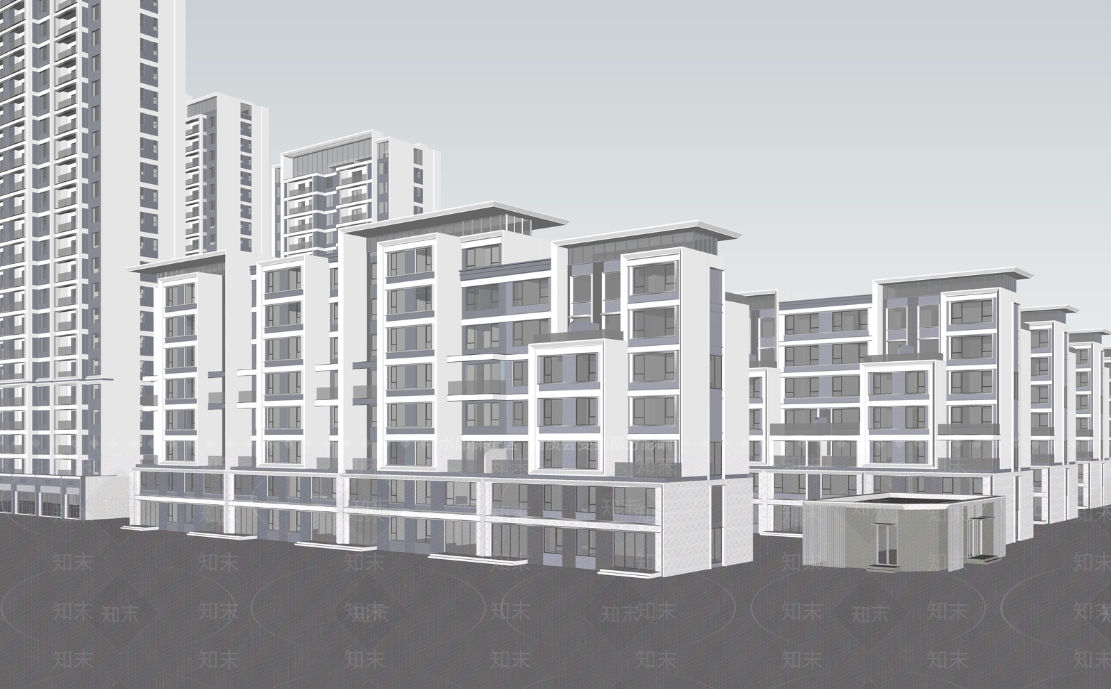 现代轻奢小区建筑SU模型下载【ID:1198163495】