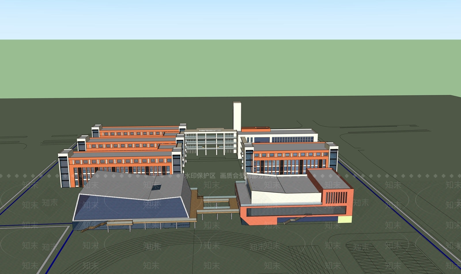 现代新中式学校建筑SU模型下载【ID:1198179192】