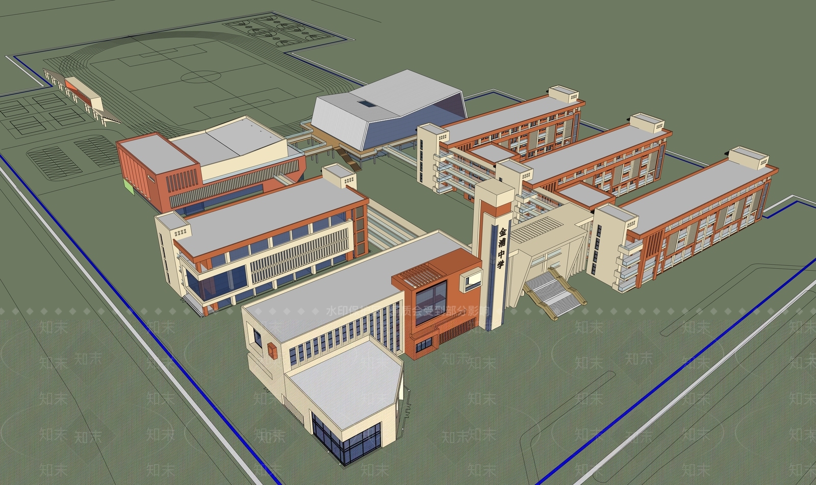 现代新中式学校建筑SU模型下载【ID:1198179192】