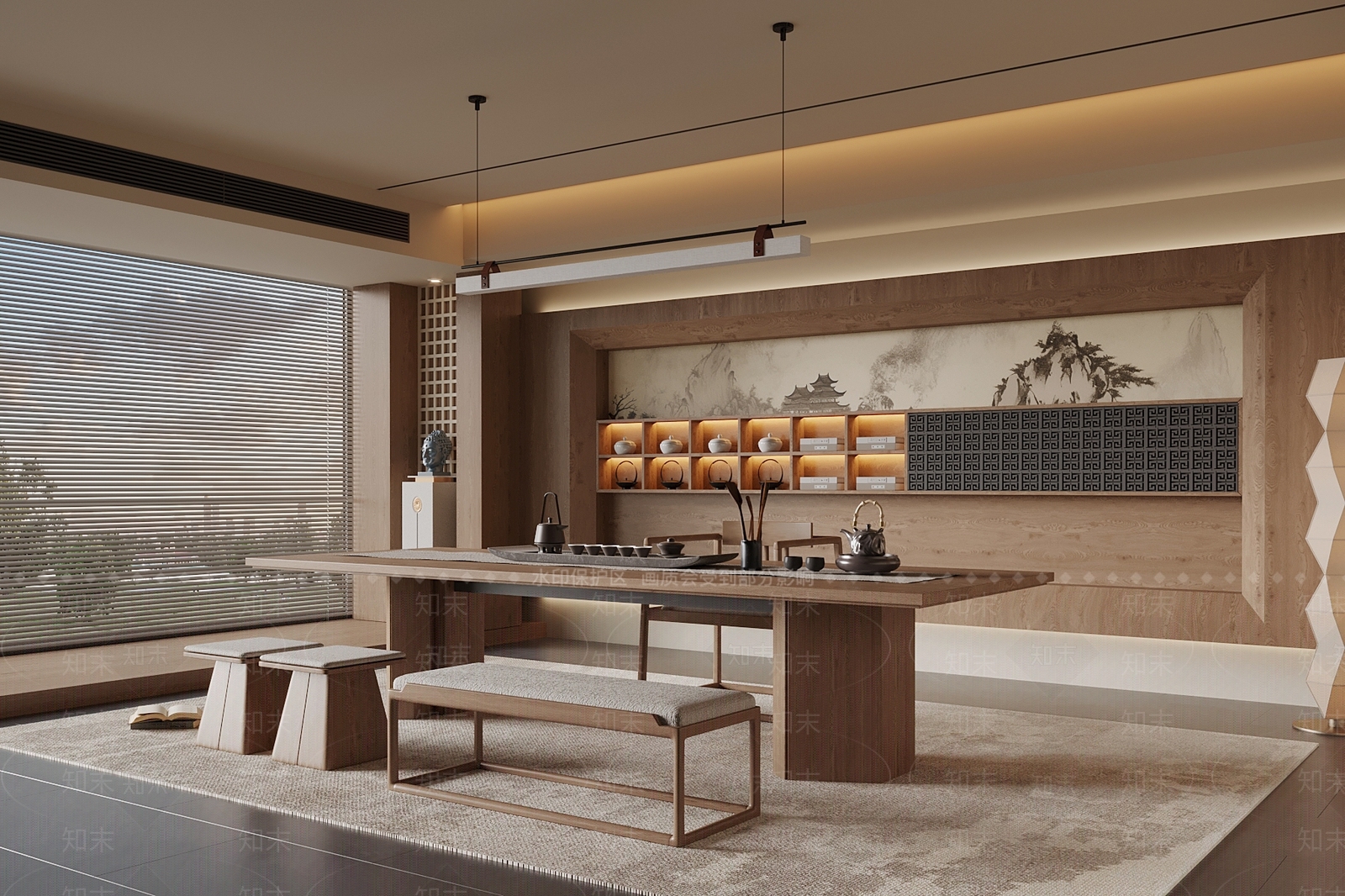 新中式茶室SU模型下载【ID:1198180454】