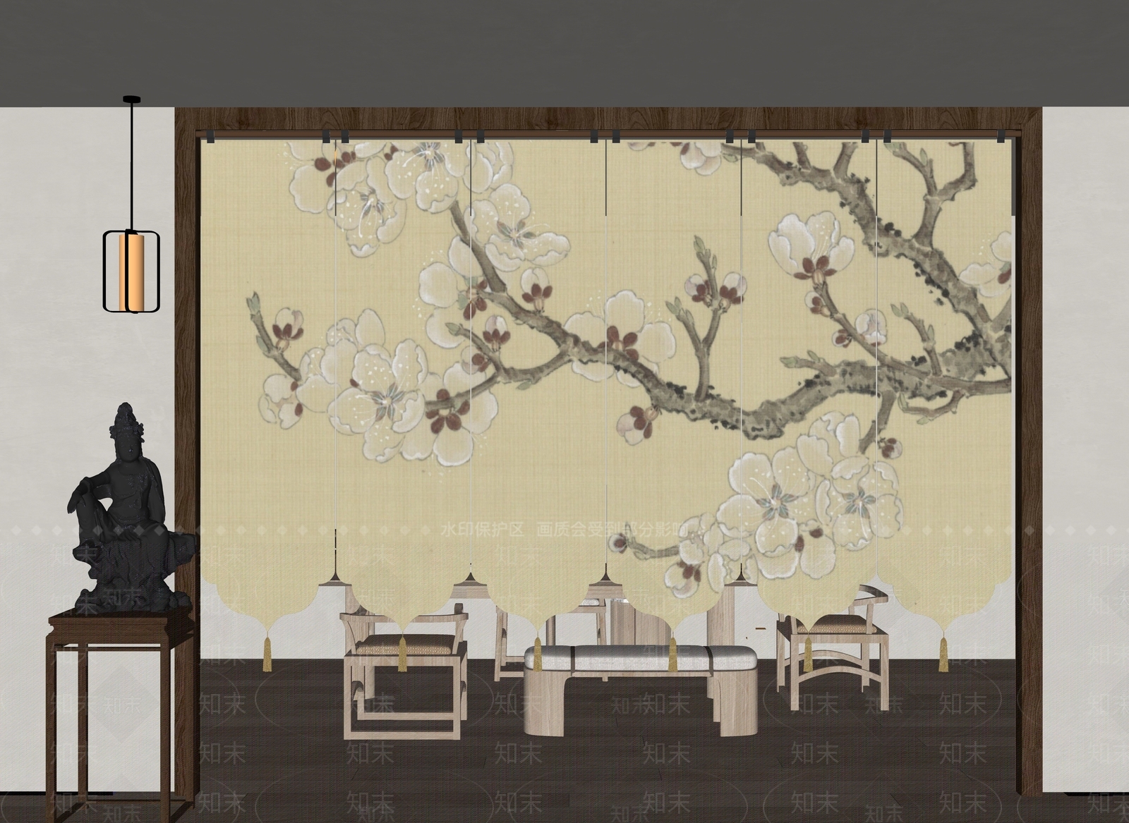 新中式禅意隔断SU模型下载【ID:1198182397】