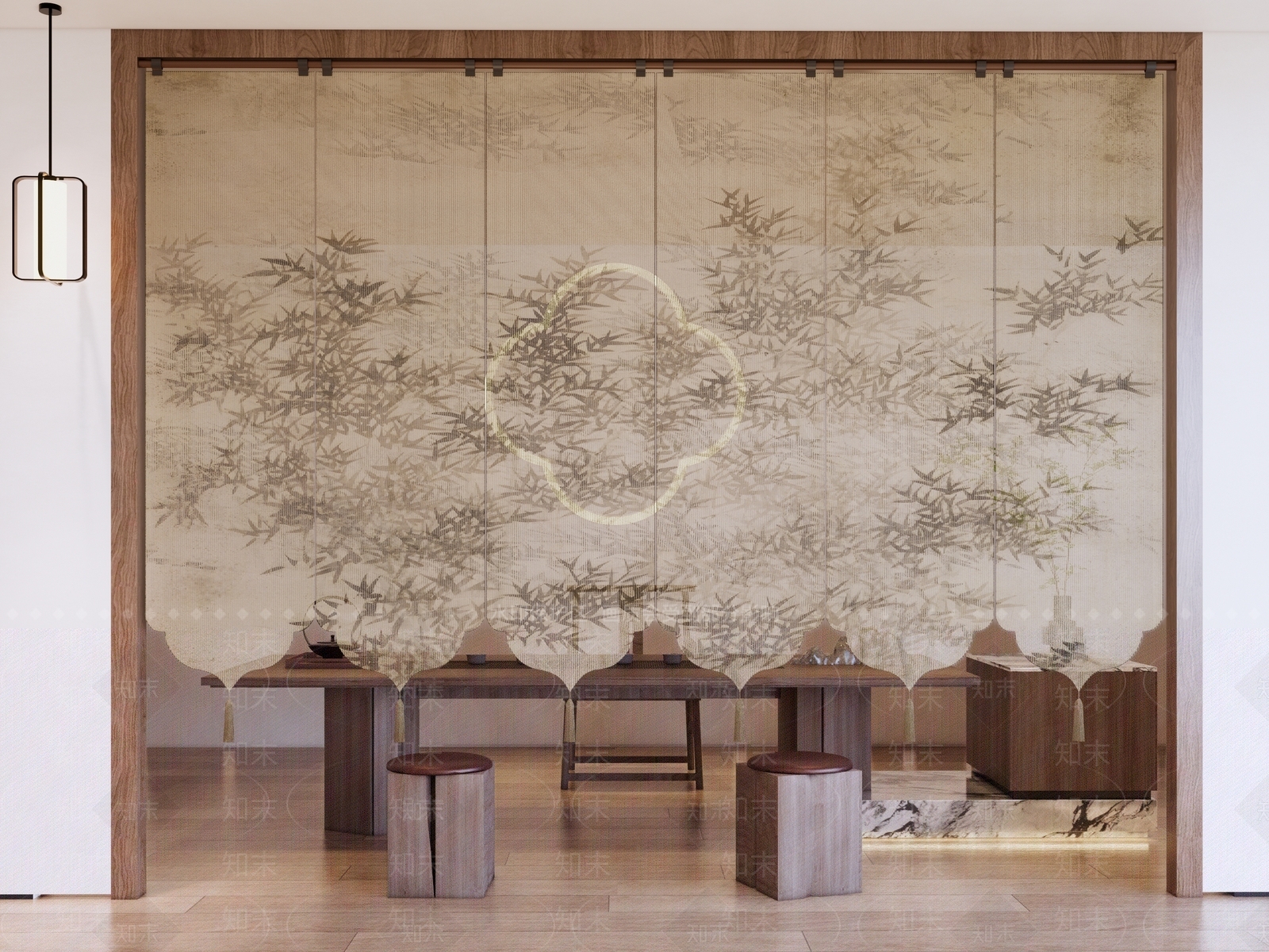 新中式原木隔断SU模型下载【ID:1198182933】