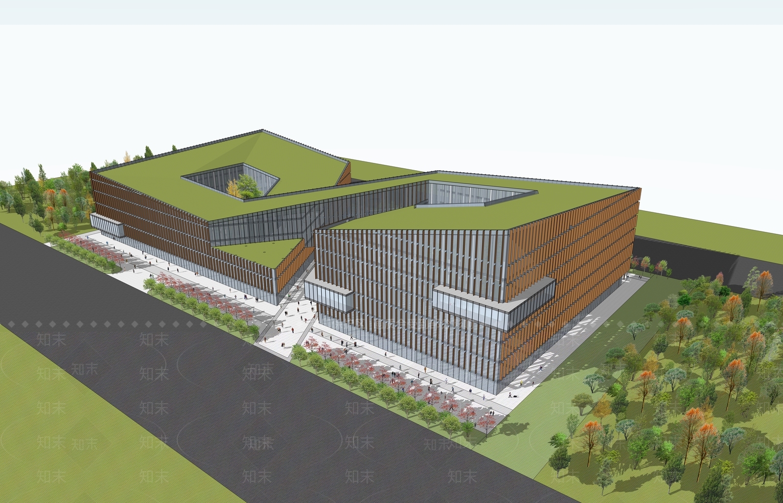 现代工业展览馆建筑SU模型下载【ID:1198183165】