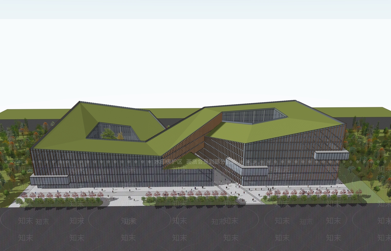 现代工业展览馆建筑SU模型下载【ID:1198183165】
