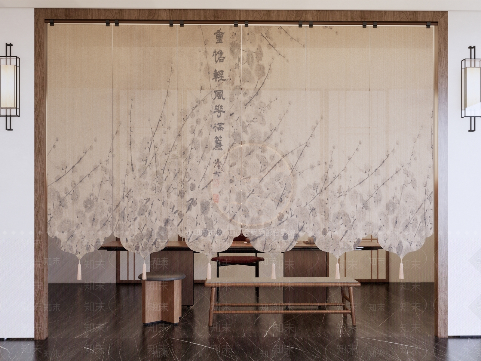 新中式原木隔断SU模型下载【ID:1198183826】