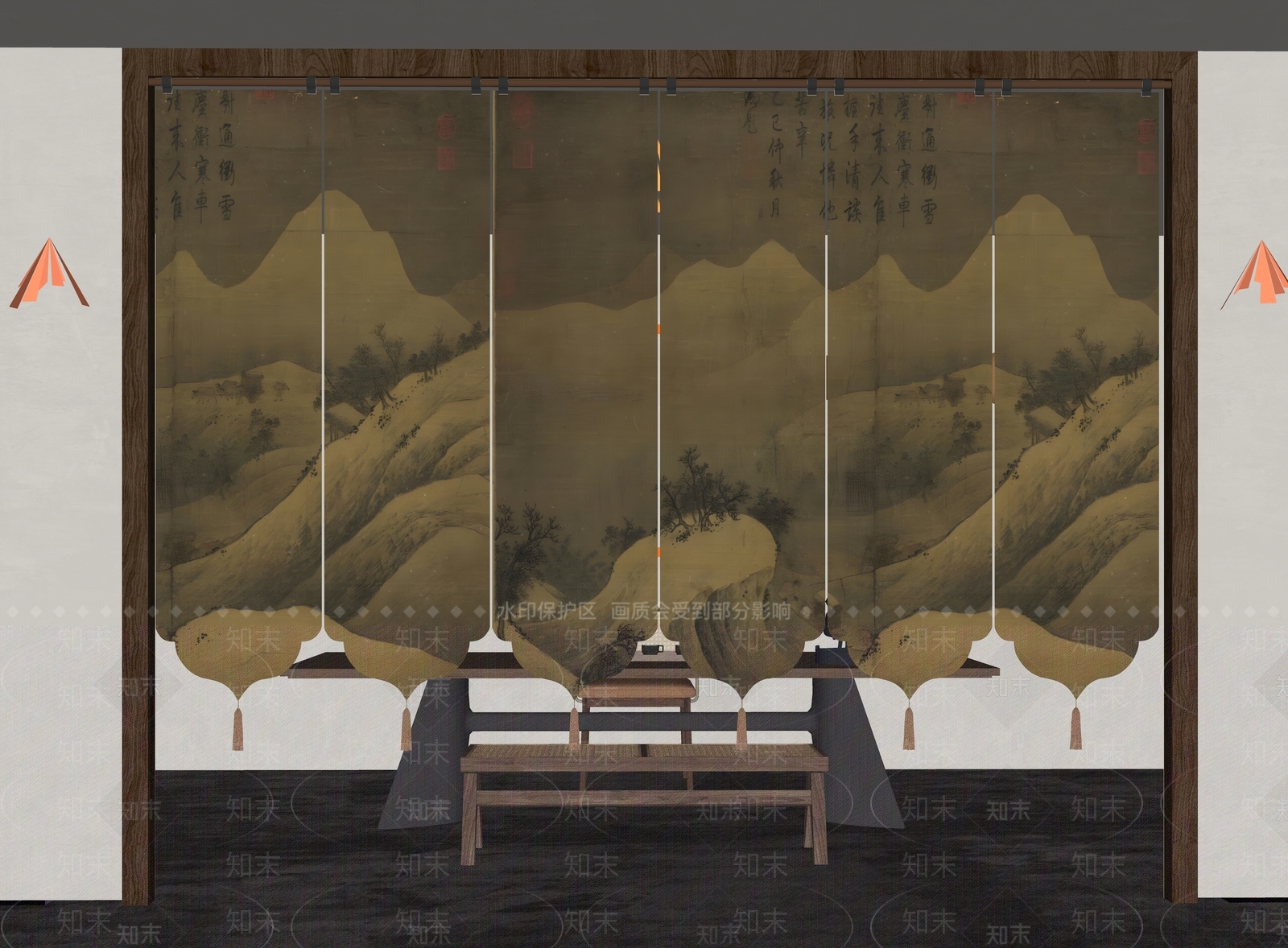 新中式禅意隔断SU模型下载【ID:1198184531】
