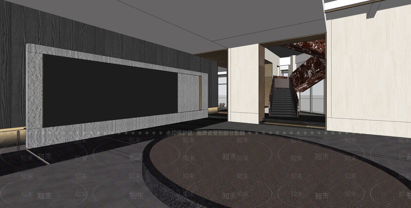 简约意式酒店大堂SU模型下载【ID:1198187340】