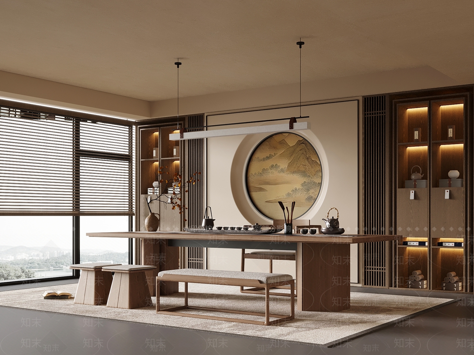 新中式茶室SU模型下载【ID:1198189138】