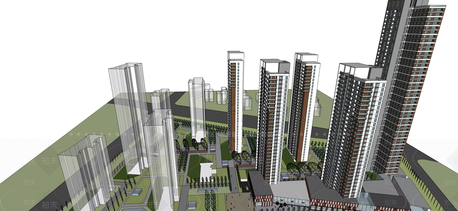 现代高层住宅SU模型下载【ID:1198248934】
