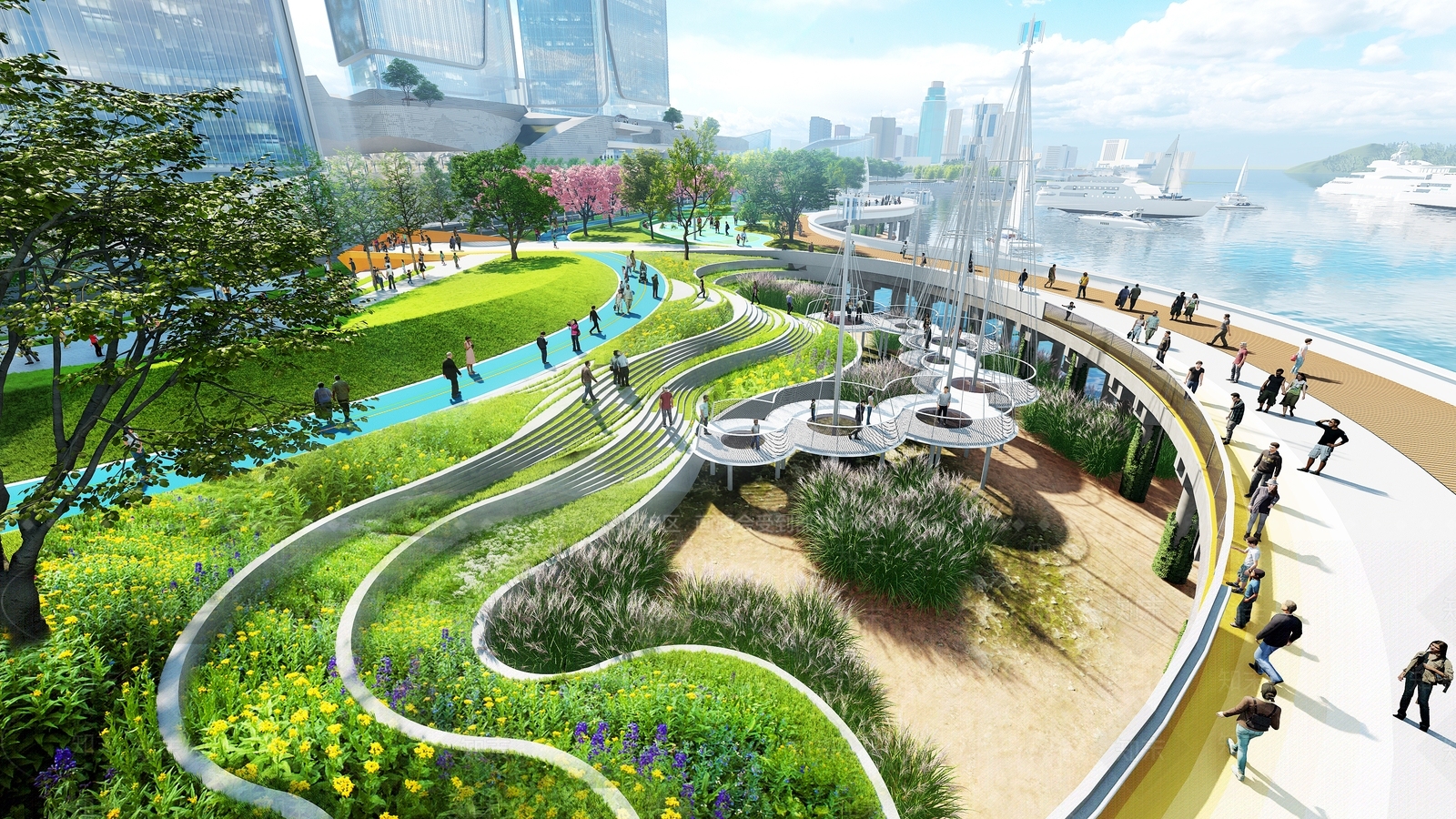 现代简约滨水景观SU模型下载【ID:1198193901】