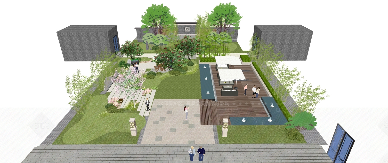 现代轻奢别墅庭院SU模型下载【ID:1198209614】