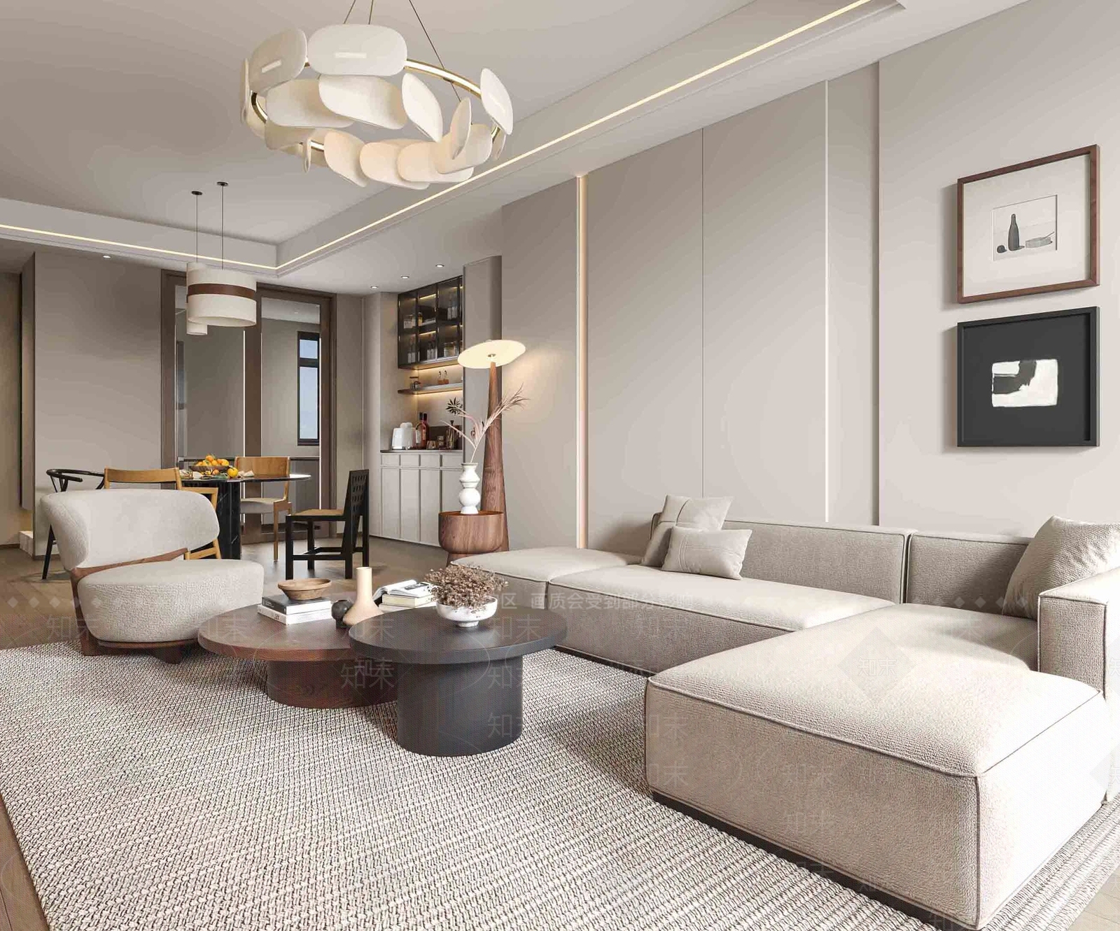 现代原木客餐厅3D模型下载【ID:1198206750】
