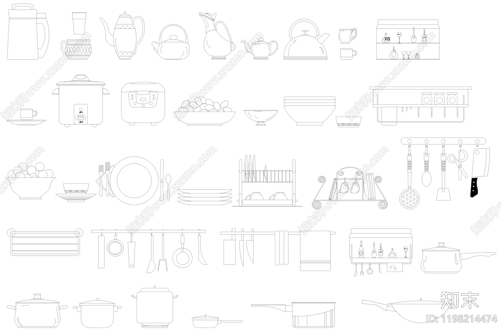 现代厨房设施施工图下载【ID:1198214474】