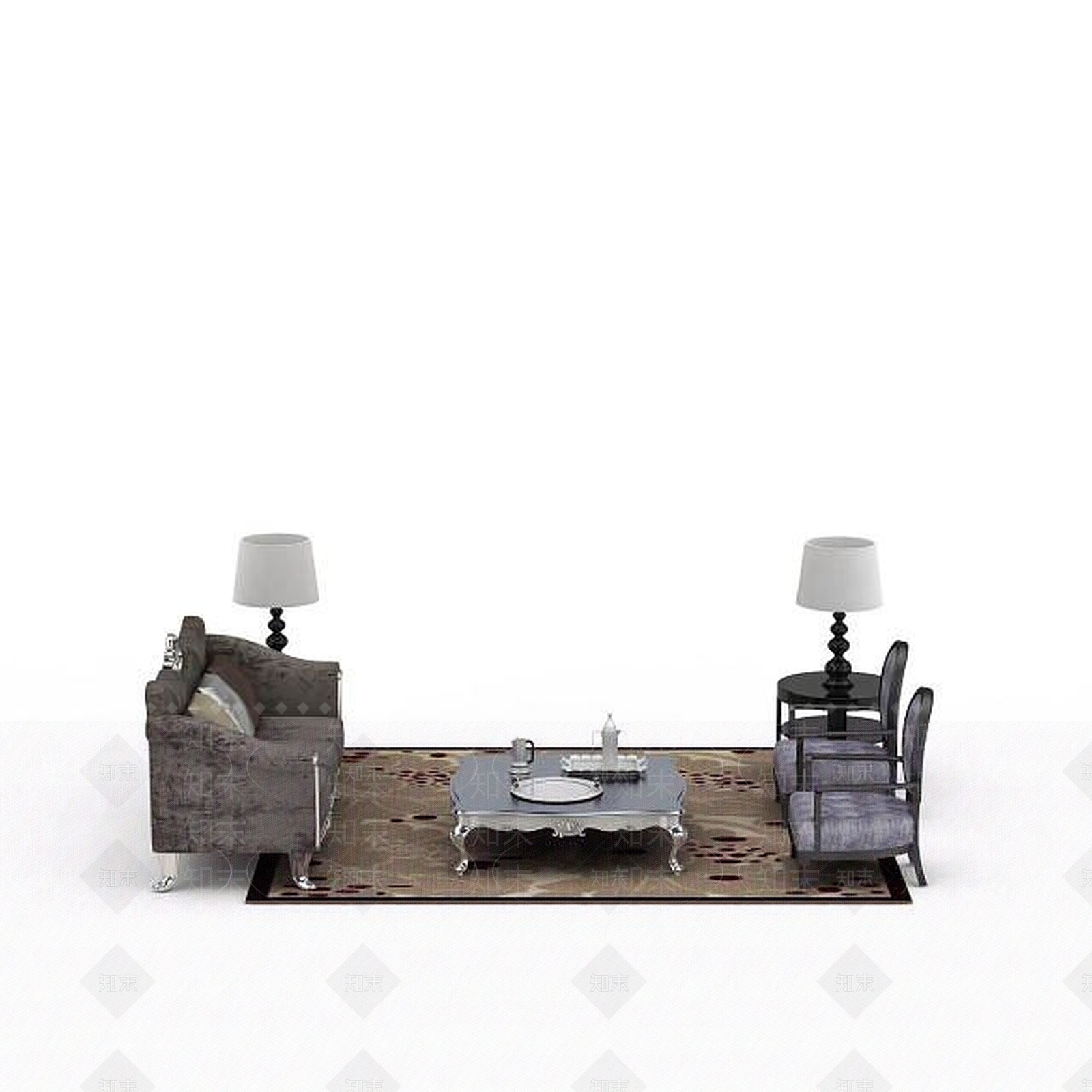 现代布艺沙发组合3D模型下载【ID:1198228126】