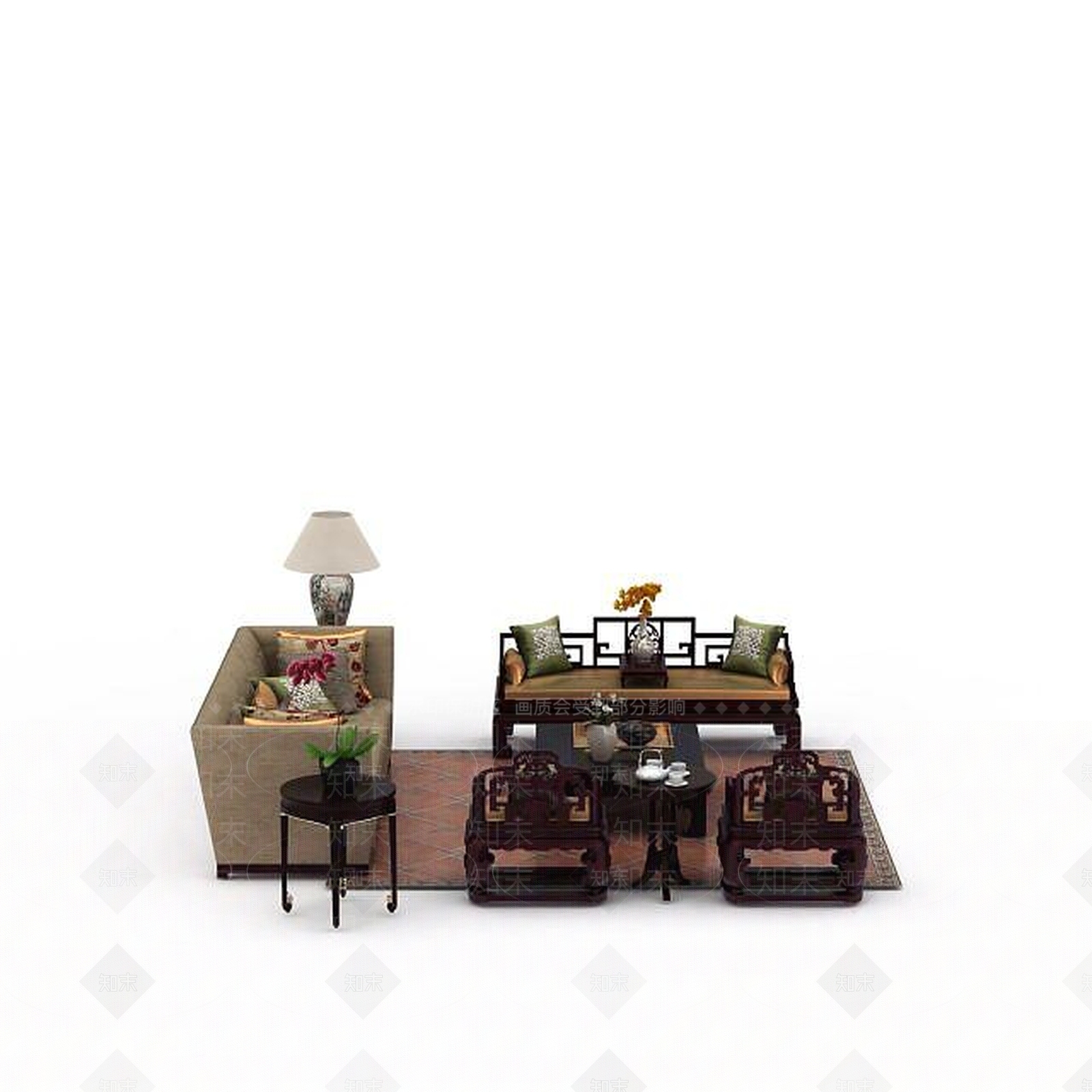 简欧风格沙发组合3D模型下载【ID:1198228940】