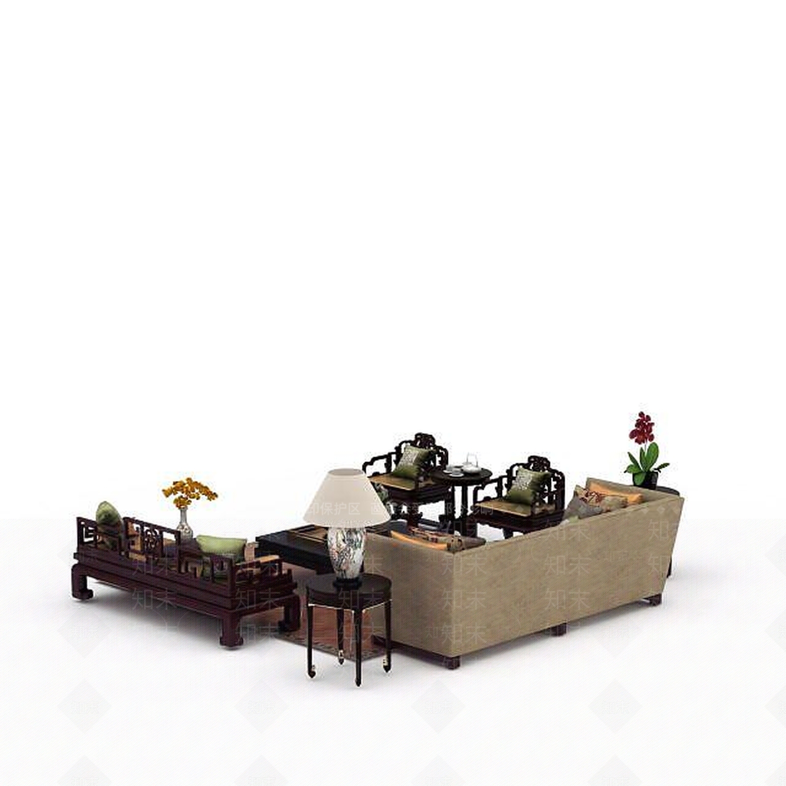 简欧风格沙发组合3D模型下载【ID:1198228940】