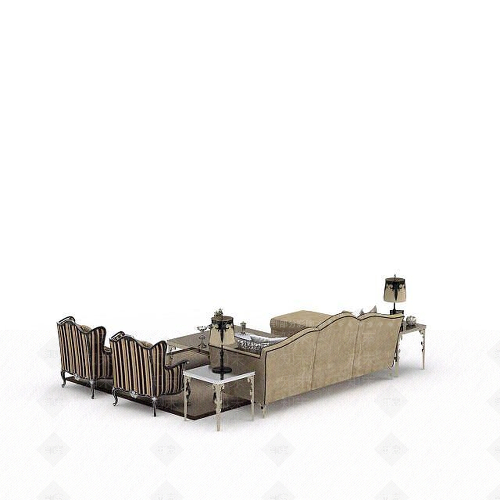 中式风格沙发组合3D模型下载【ID:1198229321】