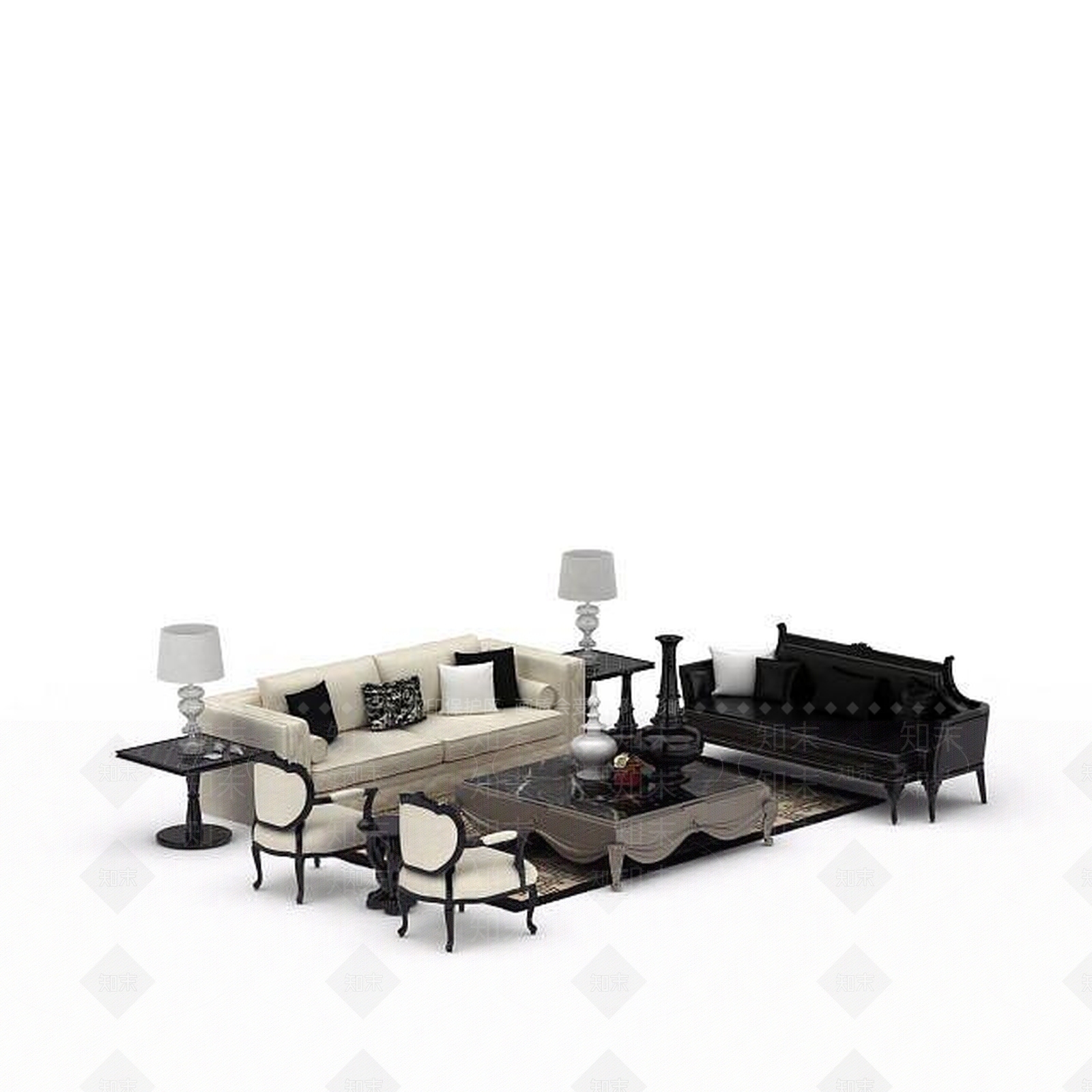 现代休闲沙发茶几组合3D模型下载【ID:1198229440】